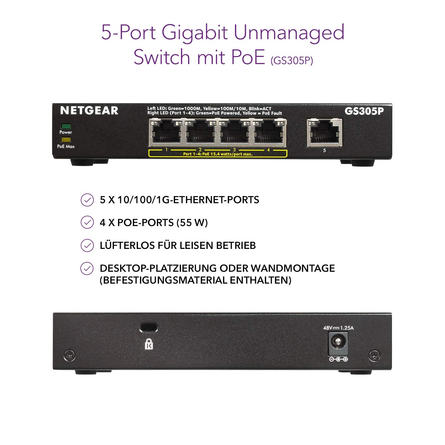 netgear-gs305p-5-port-gigabit-poe-switch-4x-poe-55w-unmanaged-metall-l-fterlos image 2