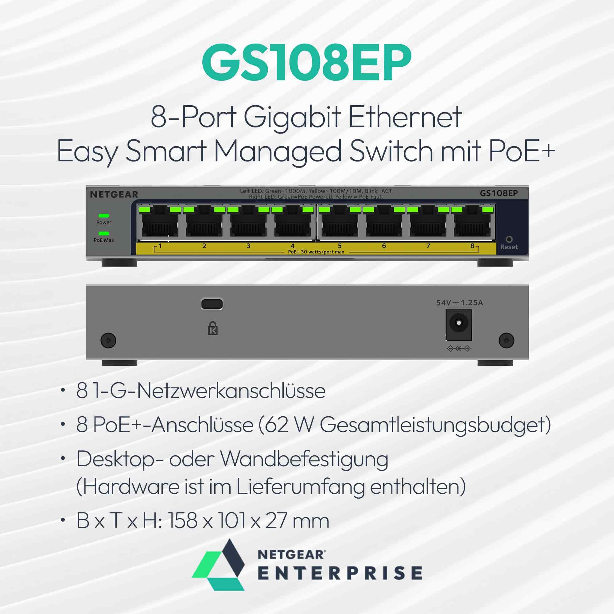 netgear-gs108ep-easy-smart-switch-8x-gigabit-poe-62w-l-fterlos image 2